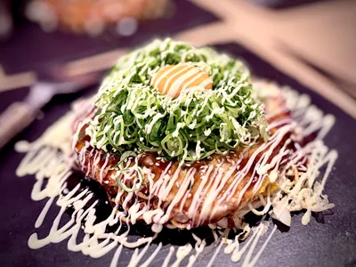 Hiroshima style Okonomiyaki at Teppan Baby, Shinkuju, Tokyo